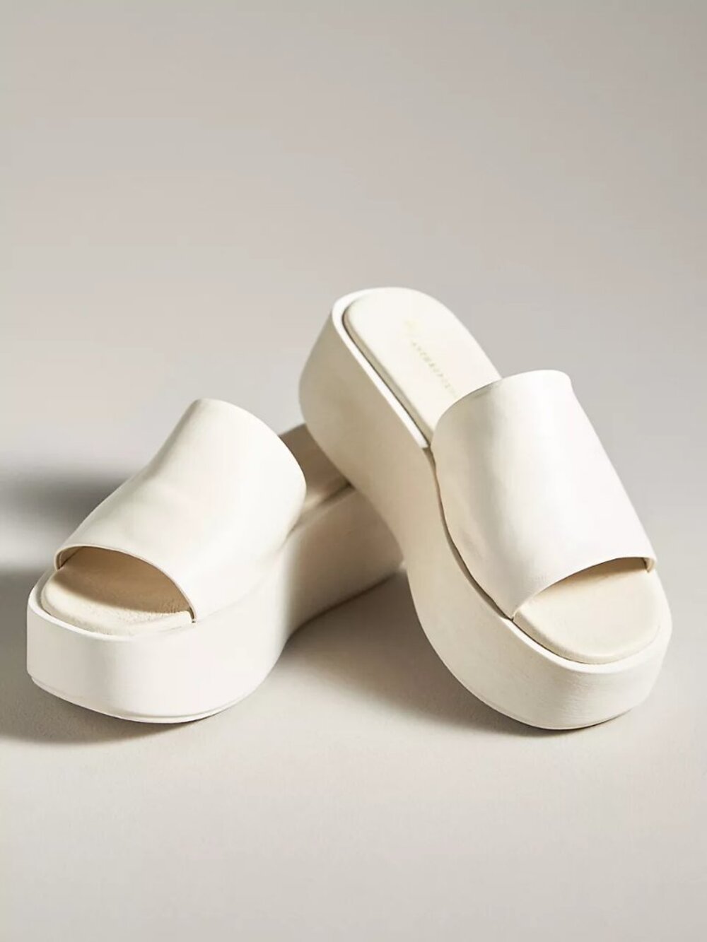 Anthropologie Cream Leather Platform Slide Sandals Made In Spain Sz 41 (10)- NWT